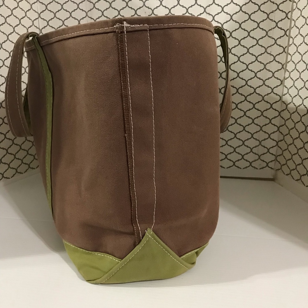 L.L.Bean Brown Canvas Tote with Olive Green Straps - Picture 3 of 9